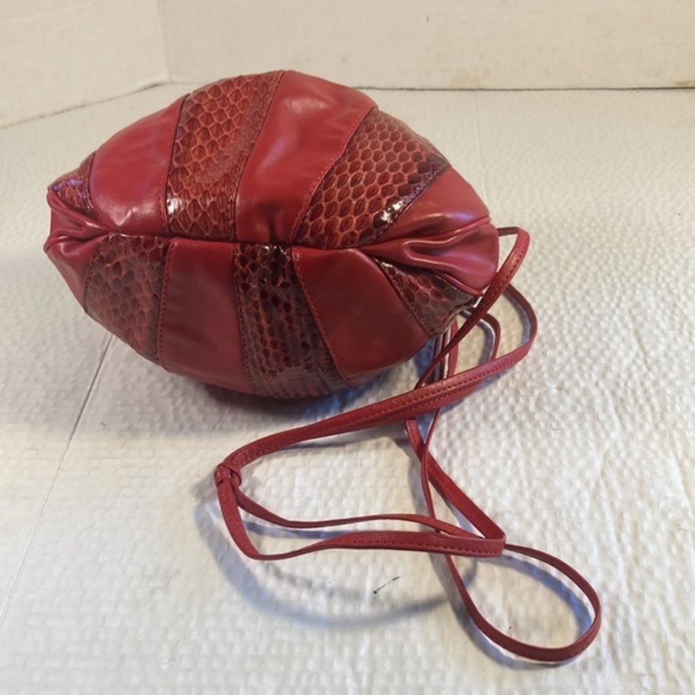 Woman’s Red Faux Leather & Snakeskin Ballooned Crossbody Purse - Picture 3 of 9